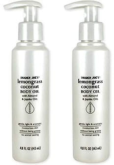 Trader Joe's Lemongrass Coconut Body Oil with Almond and Jojoba Oils 4.8 FL OZ (143 ml) - Pack of 2