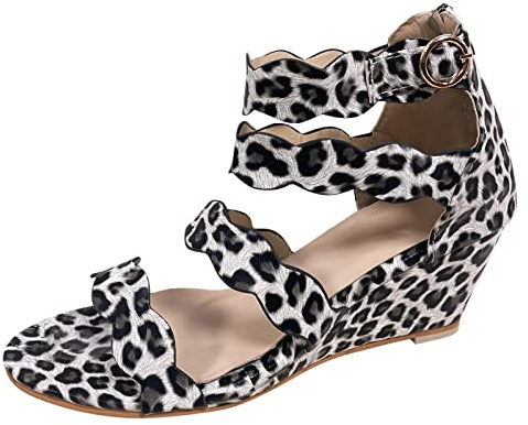 Woaikeyu Cuña Hebilla Sandalias Mujeres Puntera Abierta Sandalias Gladiador Cuña Plataforma Zapatos Para Mujeres, marrón, 38 EU