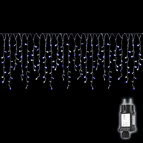 SALCAR Cortina de Luces LED de 5M + Cable de Alimentación de 3M, Cadena LED Decorativa Luces de Navidad Exterior - Azul y Blanco
