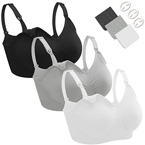 Dresime Nursing Bras, 3 Pack Wirefree Seamless Maternity Bra Women Pregnancy Breastfeeding Bralette with Extra Bra Extenders Clips