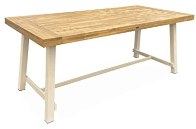 Alice's Garden - Table intérieur/extérieur en Bois Clair. Effet Teck et Acier galvanisé Ivoire. Fortaleza L190 x P91.5 x H76cm 6-8 Places