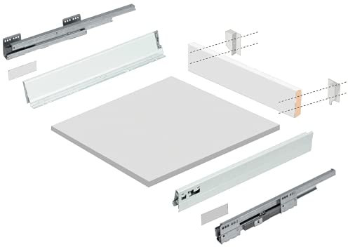 Cajón de cocina con guías laterales de auto freno y maderas de montaje base y trasera incluidas, rieles de hasta 50 kg de peso, color en blanco, fondo de 50 cm (MODULO - 60)
