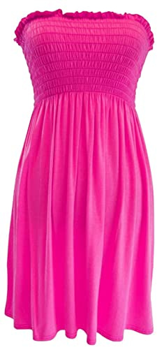 JM CLOTHING Axelbandslös tub kort klänning sommarklänningar ledig mini strand täcka upp semester sol topp svängigt mode, fuchsia, S/M