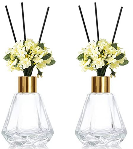 2PCS 60ml/2oz Empty Refillable Transparent Glass Diffuser Bottle Diffuser Jars Aromatherapy Storage Container Fragrance Accessories Use for DIY Replacement Reed Diffuser Sticks Decor