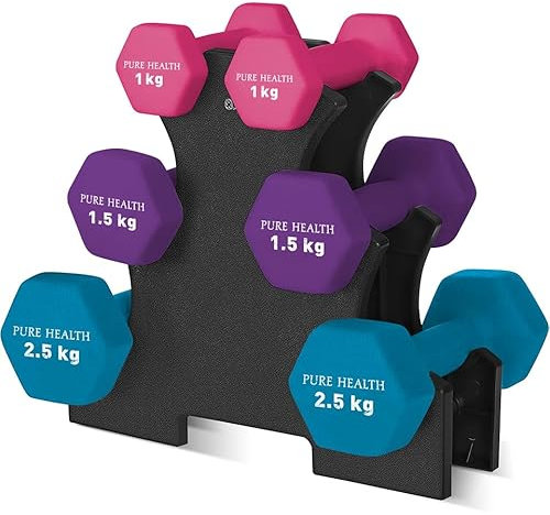 Neoprene Dumbbell Hand Weights Pair Home Exercise for Women Men Arm Pilates Dumbbells in 1kg 1.5kg 2kg 3kg 4kg 5kg 8kg 10kg Set, (1kg Pair, 1.5kg Pair, 2.5kg Pair) Pink, Purple, Blue