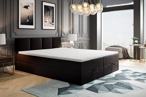 ROYAL Letto a molle con contenitore e topper (nero, 200 x 200 cm)
