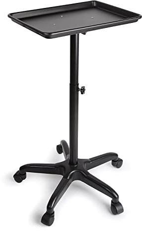 TRIEBAN Plateau de Tatouage - Chariot de Salon à Roulettes en Aluminium - Équipement Réglable en Hauteur - Pour Dentiste, Coiffure (Noir)