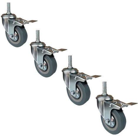 ZYBOWAYL 3/4 Zoll PU Strandkorbrollen mit Bremse Industriell Schwenkrollen mit M10/12 Gewinde Silent Schwerlastrollen for Schwere Ausrüstung 4 Stück (Color : M10, Size : 100mm)
