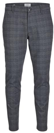 JJ REBEL Jrebmichael Slim Prep Noos Pantaloni Chino, Grigio Scuro/Dettaglio: a Quadri, 32W x 32L Uomo