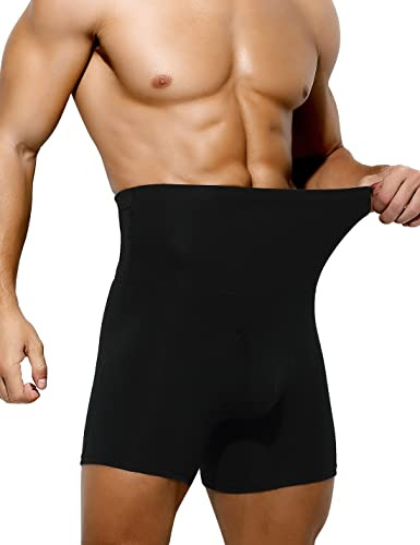 Casey Kevin Shapewear boxershorts herr, magkontroll män, hög midja kroppsformare kompressionsbyxor underkläder, A1-svart, XXL