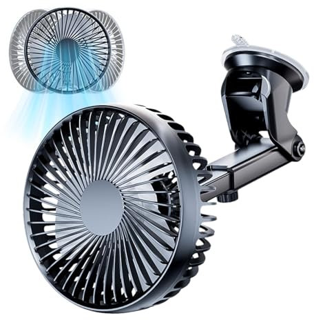 Auto-Camping-Ventilator mit Saugnapf, Saugnapf-Ventilator für Auto | Tragbarer Ventilator - Armaturenbrett-Kühlluftzirkulator, 3 Modi, einstellbare Autokühlung, freier Winkel, drehbarer Lüfter, starke