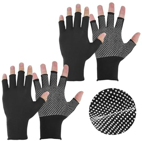 2 Pairs Fingerless Work Gloves Non Slip Breathable Half Finger Gloves Lightweight Cycling Motorcycle Bike Gloves Fitness Hiking Climbing Outdoor Sports Finger Less Gloves for Man and Women, Black
