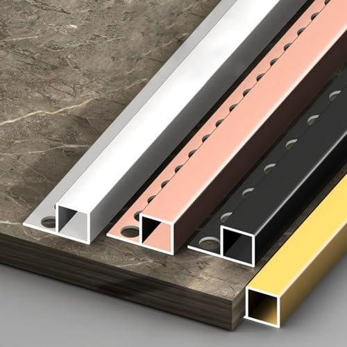 Raouoae Bandes De Carrelage Longues 125cm X 2 Pièces – Profilé Carré pour Carreaux Céramique, Sols Et Murs, Épaisseur 8mm, 10,2mm, 12,2mm, 15mm, Bords Décoratifs, Couverture De Carrelage(Gold,8mm)