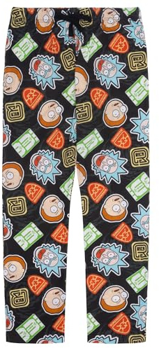 Rick y Morty 100% Algodón Pantalones de Pijama para Hombre, Rick and Morty, L, Negro