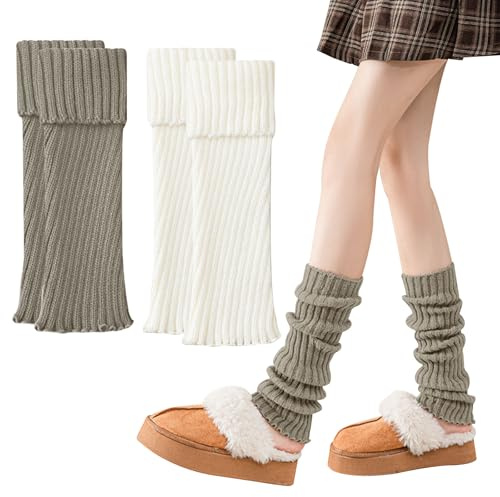 FOSDICK 2 Paires Guetre Femme, Jambiere Femme Tendance, Chaudes Leg Warmers D'Hiver, Guêtres Femme, Jambières Tricotées pour Femmes et Filles, Chaussettes Longues pour Ballet, Danse, Yoga, Quotidien