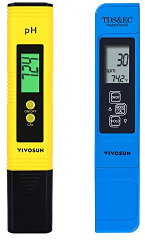 VIVOSUN pH und TDS Messgeräte-Kombo, 0,05 pH hohe Genauigkeit, Stift-Typ pH-Messgerät ± 2% Ablesgenauigkeit, 3-in-1 TDS EC Temperaturmesser