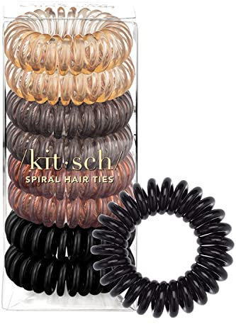 Kitsch Spiral Hair Ties for Women, Coil Hair Ties for Thick Hair, No Crease Hair Tie, Spiral Hair Ties No Damage, Hair Coils & Phone Cord Hair Ties for Thin Hair, Hair Ties Spiral, 8pcs (Brunette)