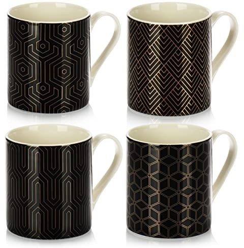 com-four® 4x Kaffeetassen 150 ml aus Keramik im modernen Art-Deco Style - Kaffeepott mit Henkel, auch für Tee und Glühwein - Espresso, Americano Kaffeebecher - kleine Keramikbecher für Heißgetränke