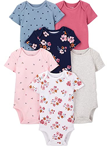 Simple Joys by Carter's Baby Girls' Short-Sleeve Bodysuit, Pack of 6, Multicolor/Ditsy Floral/Floral/Polka Dot/Tropical, 24 Months