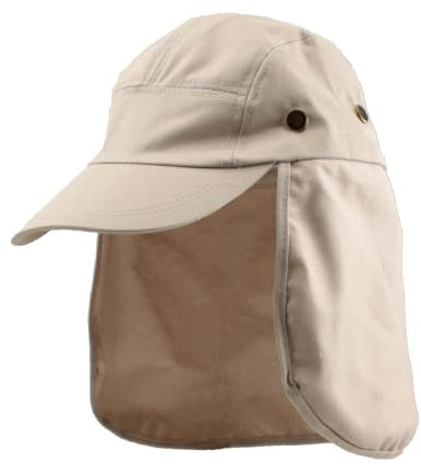 Carnavalife Sombrero de Sol con Protección Cuello para Hombre Mujer, Gorras de Béisbol Plegable y Ajustable, Gorro con Orejeras de Acampada y Marcha, Unisex, Talla única (Beige)