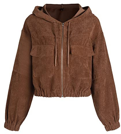 ZAFUL Veste en velours côtelé pour femme - Vintage - Manches longues - Avec poches, marron, M