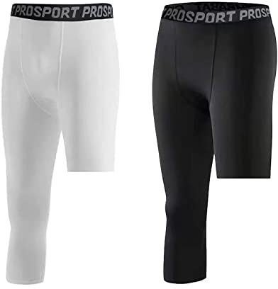 Hovershoes 2 Piezas de Pantalones de compresión de una Pierna 3/4 para Hombre, Mallas atléticas de Baloncesto para Correr, Mallas, Capa Base