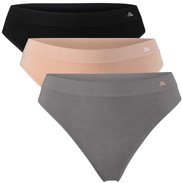 DANISH ENDURANCE 3 Pack Women's Seamless Bamboo Thongs Panties, Super Soft Breathable Comfortable Underwear, Multicolor (1x Black, 1x Grey, 1x Nude Beige), XS-S