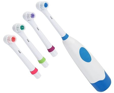 Brosse à Dents Électrique Mr. Gadget's Solutions - 360 Degrés Automatique Rotatif Étanche Ultrasonique - Enfants et Adultes - Pile Alimentée - 5 Têtes de Rechange - Blanc