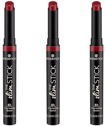 essence THE slim STICK, Lippenstift, Nr. 107, Rot, langanhaltend, pflegend, Expressergebnis, farbintensiv, matt, vegan, ohne Parfüm, ohne Alkohol, ohne Parabene, 3er Pack (3x1.7g)