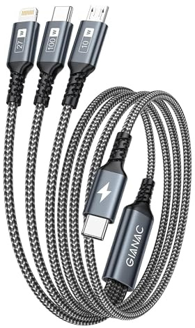 USB C till multikabel, 100 W, 2 m, snabbladdningskabel med E-Mark-chipp, 3-i-1-laddningskabel 100 W, mikro 10 W, Lightning 27 W, för Galaxy S23/iPad Pro, iPad Mini, MacBook Pro/Air/iPhone 15/14/13
