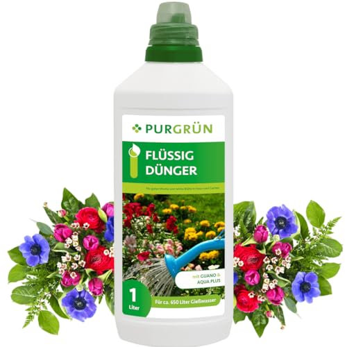 Purgrün® Flüssigdünger 1 Liter – Fördert Wachstum & Blütenbildung – Für Innen & Außen – Premium-Flüssigdünger mit Spurennährstoffen – Premium-Dünger mit Spurennährstoffen – Für 200 Liter Gießwasser