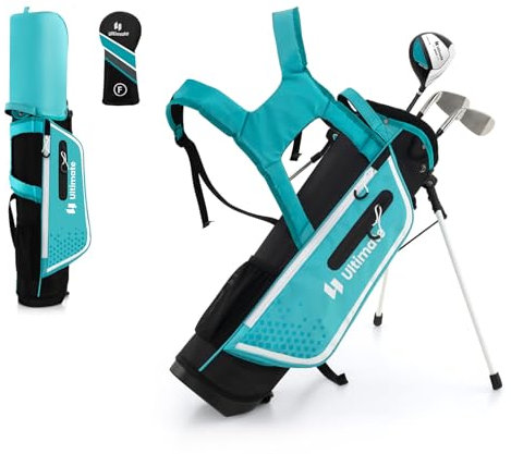 LIFEZEAL Komplettes Golfschläger-Set für Kinder, Golftasche mit 4 Golfschlägern, Tragbares Golfbag mit Stauraum, Trolleybag Junior mit Schultergurten, Ideal für Jungen & Mädchen von 8-10 Jahren (Blau)