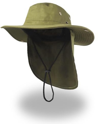 NLAND Sombrero de Sol Pescador Hombre Mujer Gorras de Pescador Transpirable Protección UPF Cuello para y Plegable Malla Jardinería Trekking Gorro con Orejeras，Green