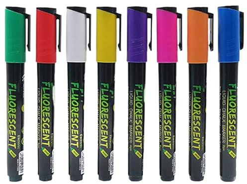 VILLCASE 8pcs Glow in the Dark Pens, Acrylic Paint Markers, Fabric Painting Pens, Liquid Chalk Markers for Blackboard, Led Board, Home, Office, School