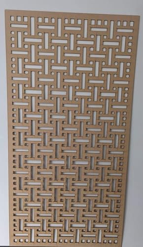 Wooden mesh Decorative Panel, Wall partition, Radiator Cover Grille, Cut-Outs, Kitchen Furniture, Laser Cut in 3mm Thick MDF (Size 1200mm x 620mm) AL Pattern. Made in The UK. (priamed White)