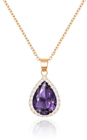 Linawe Amethyst Lila Kette Halskette Damen, Anhänger Halsketten Diamant Geburtsstein Kristall Kettenanhänger, Damenkette Charm Kette Rosegold Damen, Schmucksets Jewelry