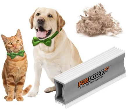 FurDozer Pet Hair Remover & Auto Detailing Tools - Cat & Dog Hair Remover for Carpets, Car Interiors, Couches, Bedding, & Pet Furniture (Gray, X3 PRO - 5 Long)