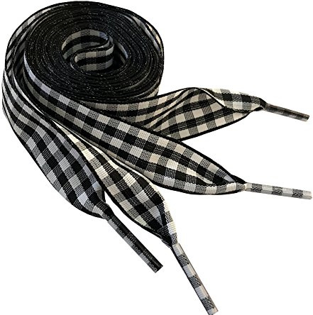 BupiMufi Cordones planos de 2,5 cm de ancho, diseño a cuadros, para zapatillas de deporte, botas y zapatos, 120 cm, N.º 24 Negro