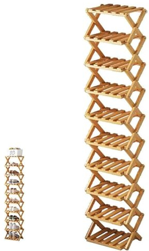 Scarpiera in bambù – Organizer pieghevole multifunzionale per casa, porta, corridoio, balcone – Scaffale per scarpe per piccoli spazi