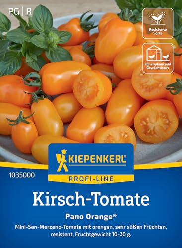 Kiepenkerl Profi-Line Kirsch-Tomatensamen Pano Orange® 1035000 - mini San Marzano Tomate - orangene Früchte - sehr süß - Saatgut, Samen Gemüse, Gemüsepflanzen