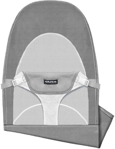 iGRATENS Fabric Bouncer Seat - Baby Bouncer Balance Soft & Bliss Cover, Vented Mesh, Skin-Friendly, Machine Washable, Grey