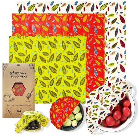 WeAreULEF Reusable Beeswax Food Wraps 3 Pack (S, M, L) | Natural Wax Wraps for Food Storage, Bread, Cheese and Bowl Covers | Plastic & Silicone-Free Alternative to Cling Film