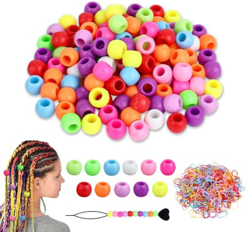 CRAFTYMELODY 120 Stück Silikon Haarperlen Bunte Weiche Mini Silikonperlen Pony Haarperle Regenbogenperle Mit 2 Stück Kunststoff Haarperlen Und 500 Stück Bandherstellungsset