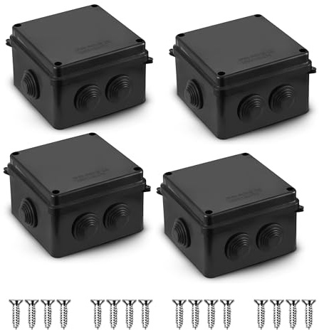 ORUS 4 Pack IP65 Junction Boxes Weatherproof Enclosure, 100mm x 100mm x 70mm - Black