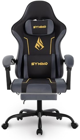 Symino Chaise Gaming Ergonomique with Latex Cushion, Enhanced Headrest & Lumbar Support, Adjustable Swivel Office Chair, 150kg Load Capacity, PU Leather