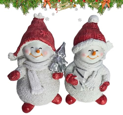 Ahuuen Figuras De Muñeco De Nieve, Figuras De Resina De 2 Piezas, Decoración de Interior de Muñeco de Nieve, para Hogar Fiestas Invernales Mesa Escritorio Oficina Estante Repisa Cocina