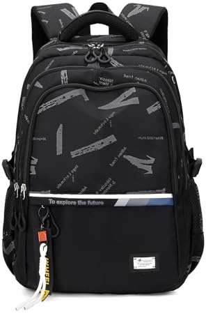Amythe Sac à Dos pour Garçons Primaire College Tendance Léger, Noir | Cartable Scolaires pour Garçons 9-18 ans, 32 Litres Sac a Dos Loisir Adolescents Grande Capacité Convient pour le Trolley