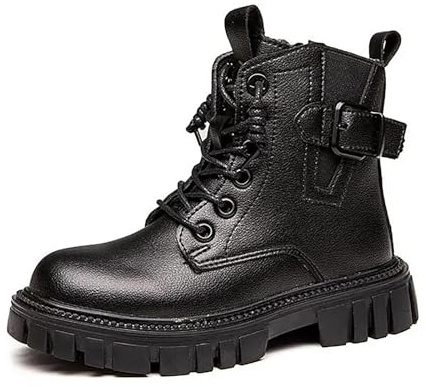 Eleganti Stivaletti Da Bambina Con Fibbia Design Con Lacci Chiusura Laterale Con Cerniera Per Abbigliamento Casual Invernale Tomaia In Pelle Sintetica Resistente Calzature (Black 35 Big Kids)
