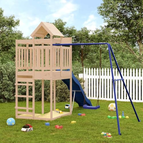 mzdioop Torre de juegos de madera maciza de pino con tobogán ondulado, columpio y arenero, estructura de escalada para niños jardín y terraza, juguete de jardín al aire libre para movimiento y