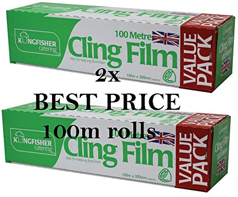 2 x Kitchen/Catering Cling Film Food Wrap Wrapping - 300mm Wide x 100m Long - 200m